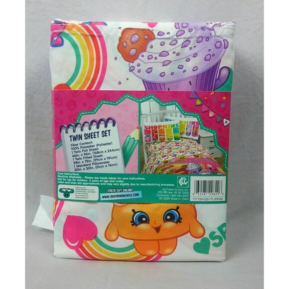 Shopkins Twin Sheet Set 3 Pieces Super Soft Rainbow Design Kids Bedroom - Picture 3 of 4